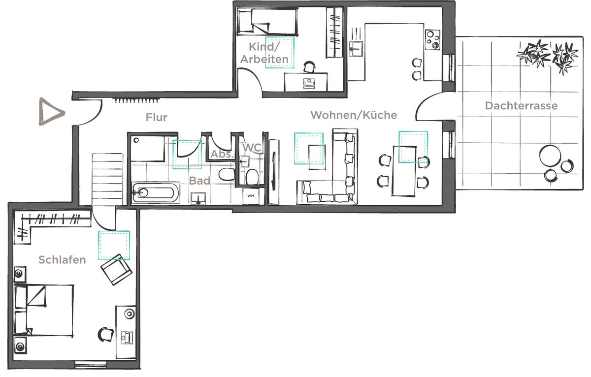 Grundriss der Wohnung 07, Dachgeschoss, 3 Zimmer