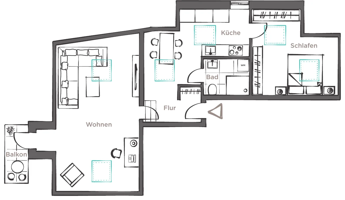 Grundriss der Wohnung 08, Dachgeschoss, 2,5 Zimmer